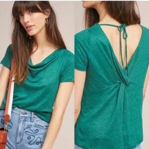 Anthropologie Maeve green Horizon tie-back linen top XL